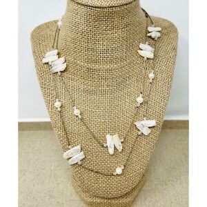 Sterling Silver Biwa Pearl & Crystal Long Liquid Silver Strand Necklace 38Inch